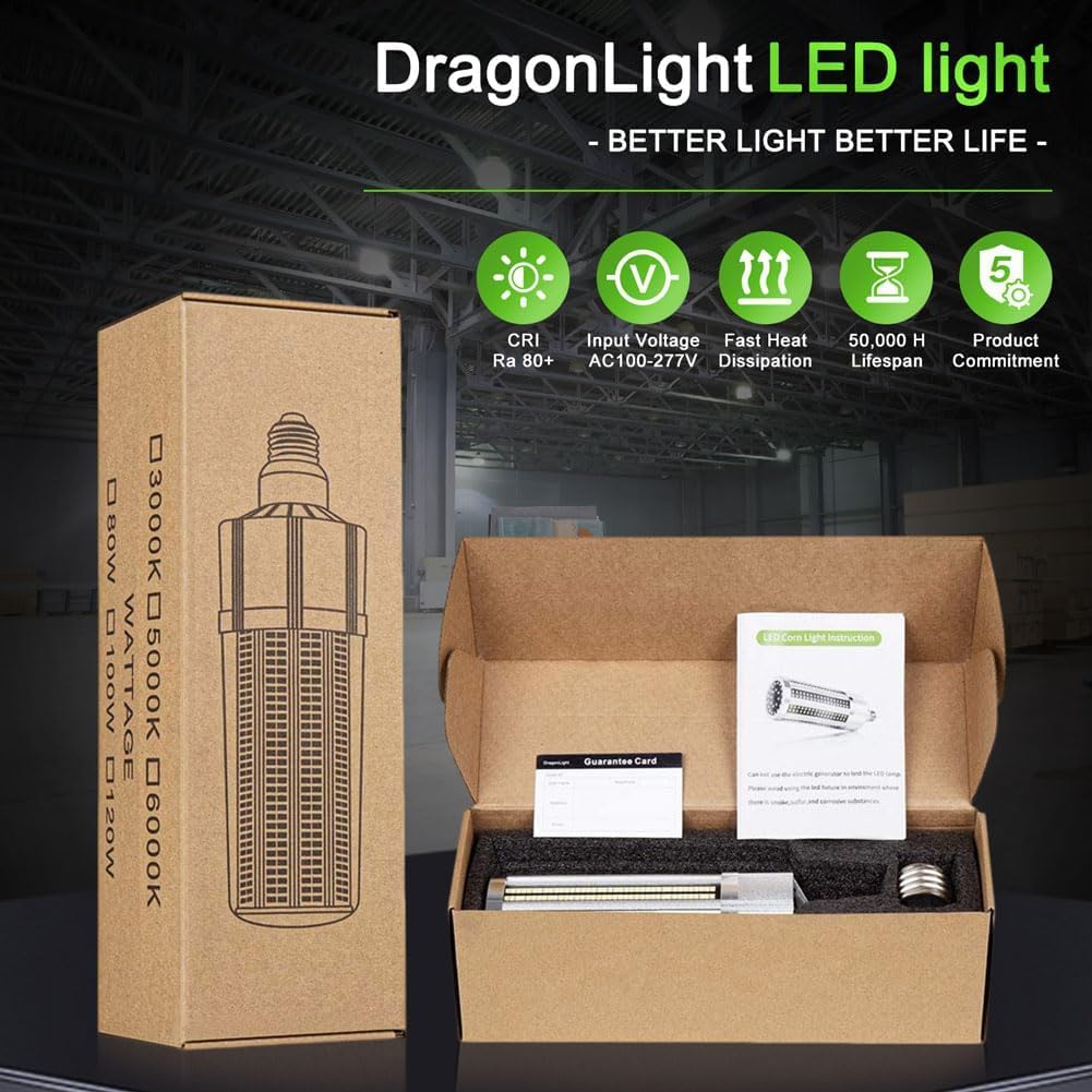 Dragonlight 120W Commercial Grade Corn Led Light Bulb Fanless (400 Watt Metal Halide/Hid/Hps Replacement) E26/E39 Large Mogul Base Led Lamp 3000K Warm White 14 400Lm For High Bay Area Lighting
