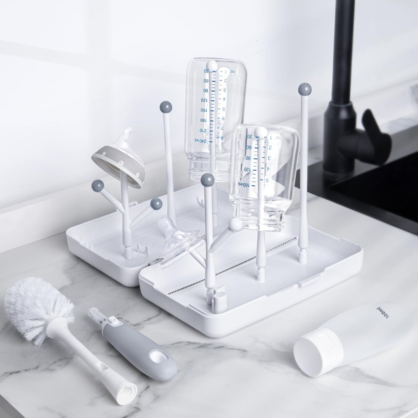 Termichy Travel Bottle Cleaning Kit: Portable Drying Rack & Brush Set for Working Moms - Compact Baby Essentials for Hotel & Camping