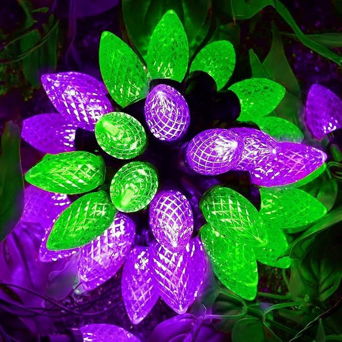 Kaq 2Pk 100Led Purple And Green C9 Halloween Lights Waterproof Indoor Outdoor  Extendable 98Ft String Lights Plug In With 13 Lighting Modes  Halloween Decorations For Party Patio  Outside Yard Decor