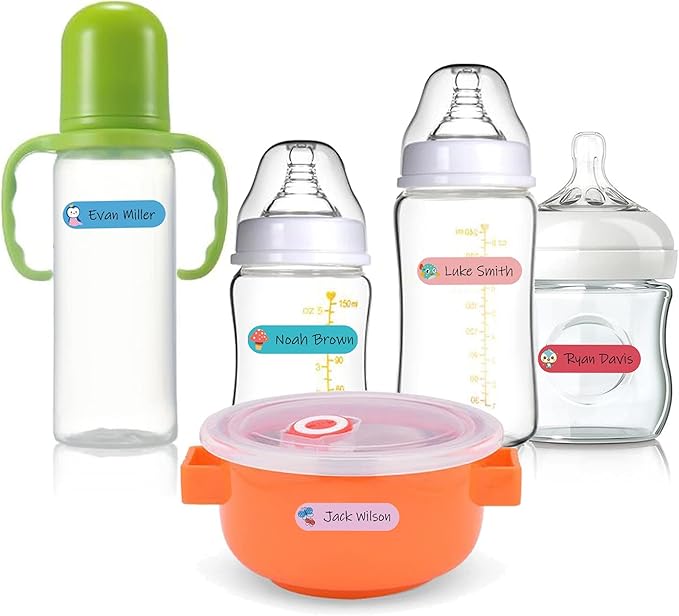 Name Labels for Kids Stuff, Waterproof Daycare Labels for Baby Bottles, 128 PCS Water Bottle Label, Name Tags Stickers for School Supplies, Daycare Essentials, Self-Laminating, Dishwasher Safe