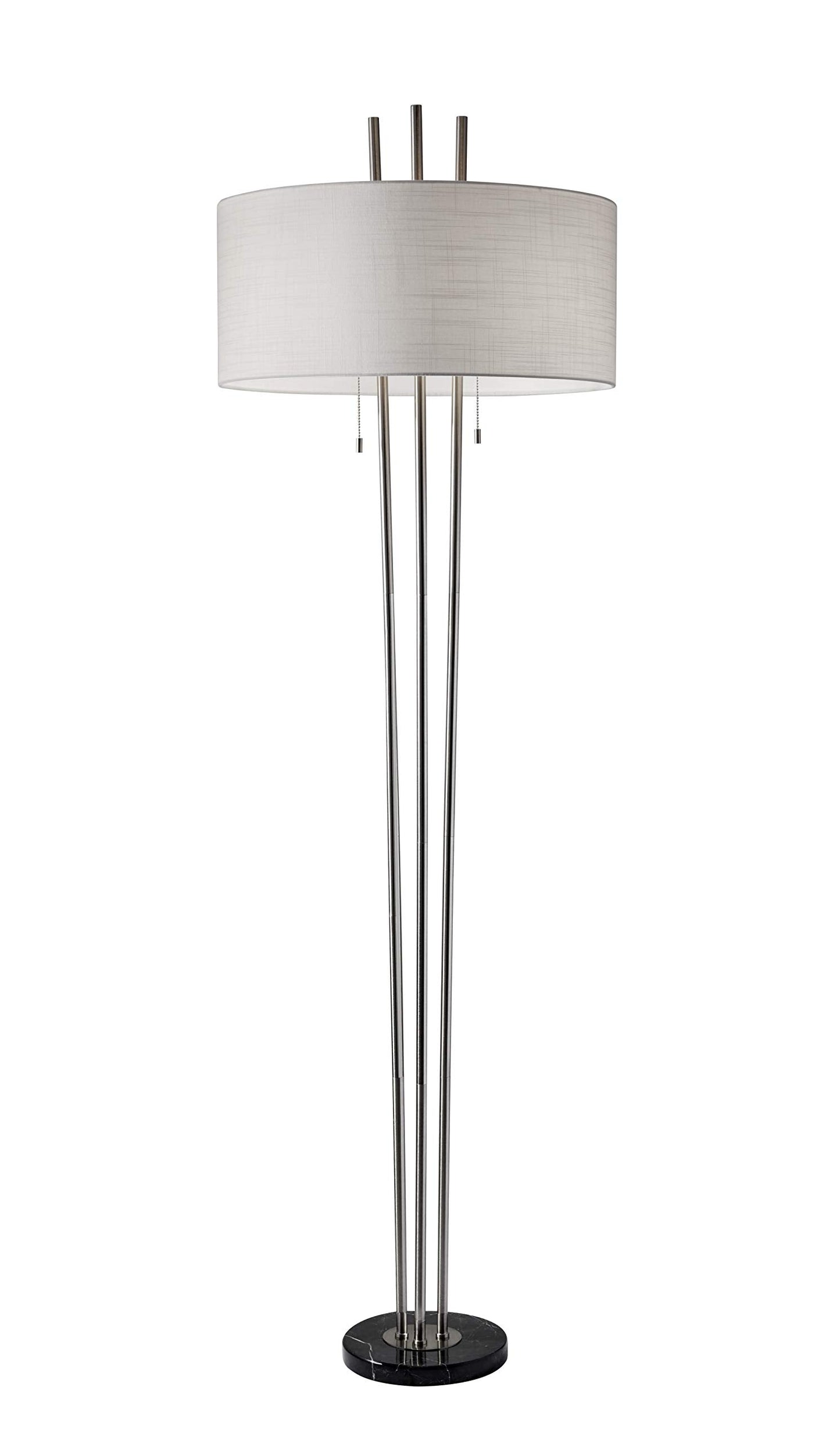 HomeRoots Two Light Traditional Floor Lamp, White Drum Shade, Marble and Metal Construction, 71in Height