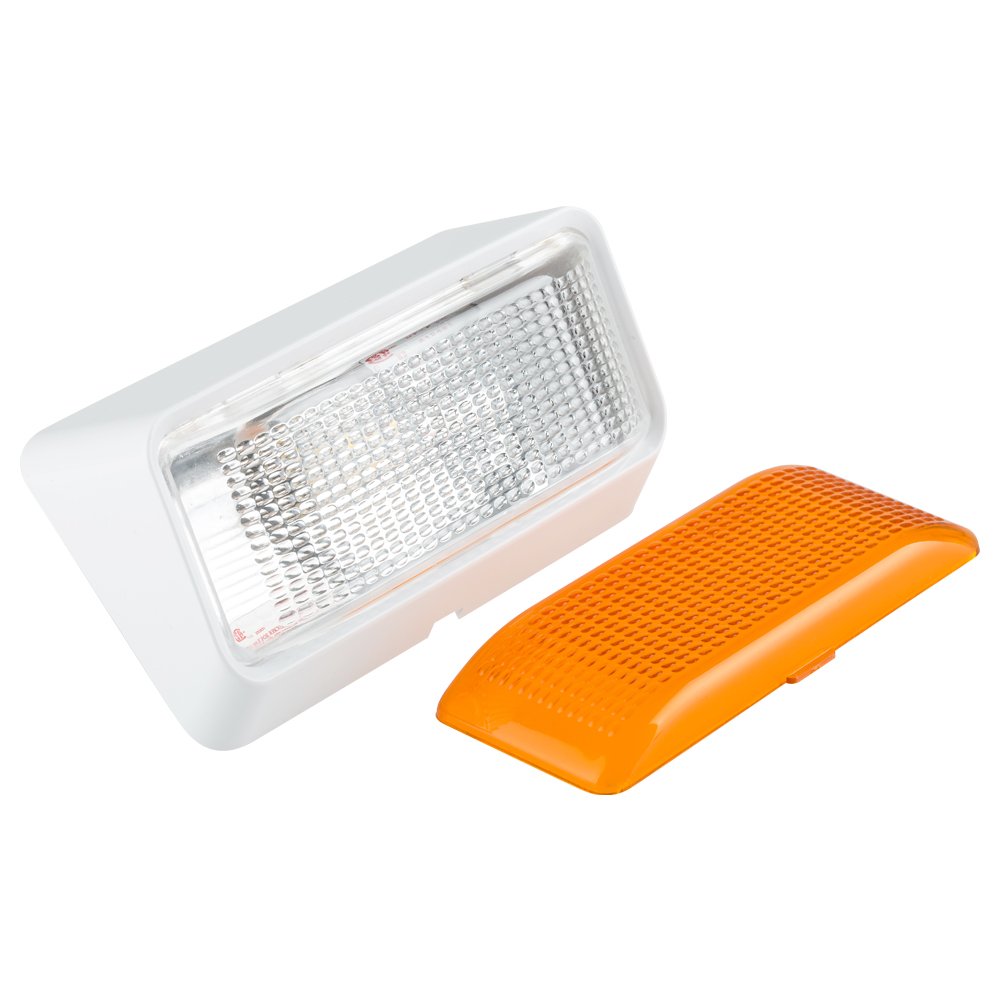 Lumitronics RV LED Porch Light Fixture - Clear & Amber Lenses, No Switch, White Base, Model LUM-IP01L