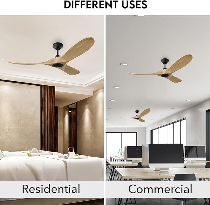 3MAVSM52MBKNH Maverick Smart Ceiling Fan with Remote Control, Indoor or Outdoor, Compatible with Alexa & Google Voice (Matte Black with Natural Honey Blades, 52-inch)