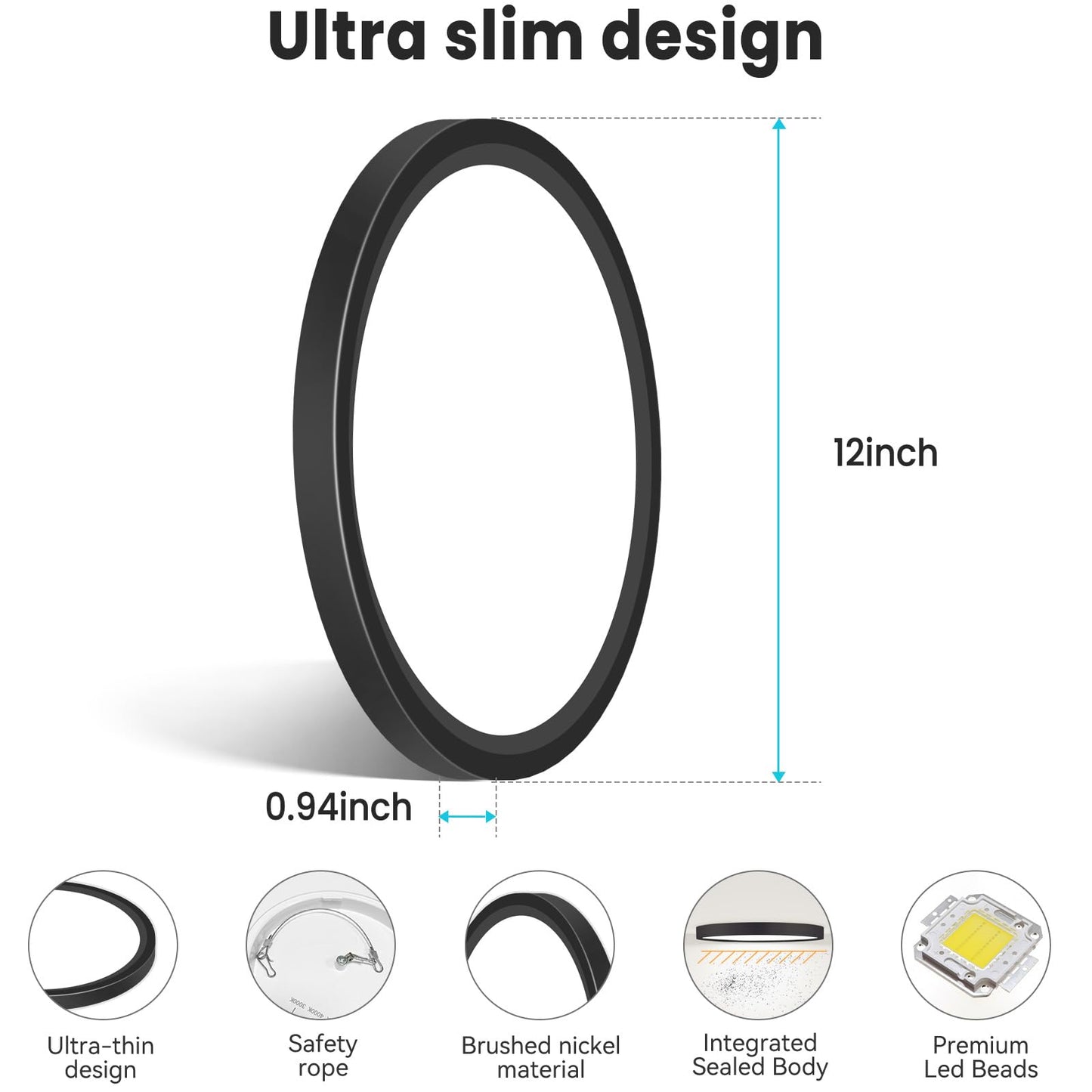 Libtit 12 Inch Flush Mount Led Ceiling Light Fixture  3000K 4000K 6500K Adjustable  28W 3200Lm Black Round Lighting Fixtures For Bathroom Shower Hallway Kitchen  2 Pack