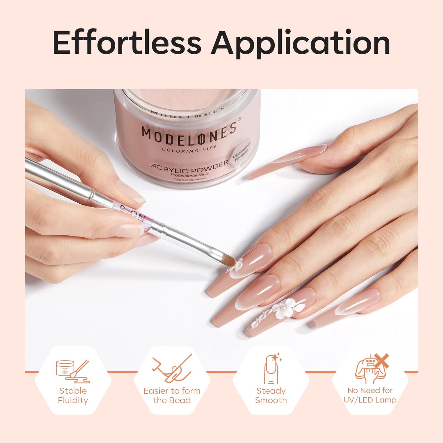 Modelones Acrylic Powder, 4.23oz Upgraded Dark Pink Nail Acrylic Powder for Nail Art 3D Carving French Nails Extensions, Non-Yel