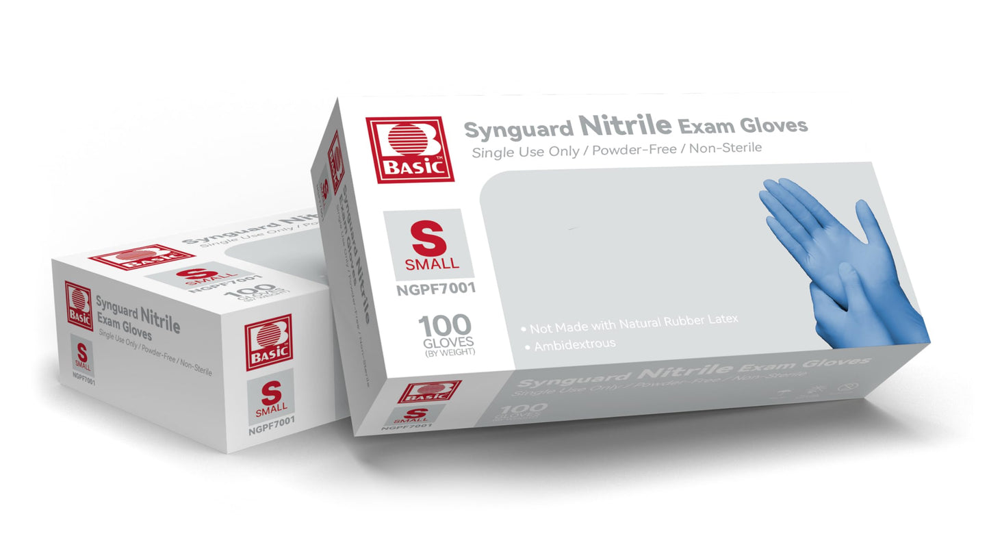 Basic Medical Blue Nitrile Exam Gloves - Latex-Free & Powder-Free - NGPF 7001(Case of 1,000), Small