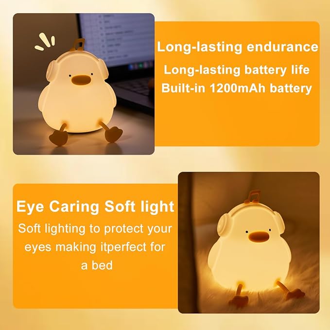 Duck Night Light, Squishy Silicone Nightlight for Baby Nursery with 30 Minutes Timer, Cute Duck Lamp Rechargeable Bedside Lamp with Touch Control for Kids Boys Girls Bedrooms, Living Room