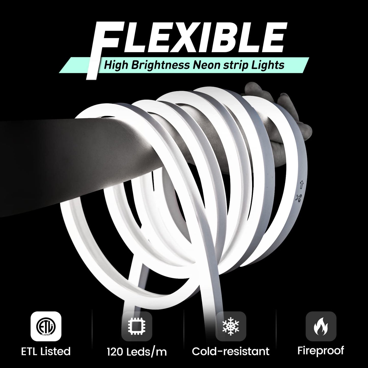 Gzbtech Flexible Led Neon Rope Lights 50Ft Ac 110-120V Waterproof Strip Light  120 Leds/M Cuttable Connectable Neon Lighting For Indoor Outdoor Home Decor/Commercial Building Use-Cold White 15M