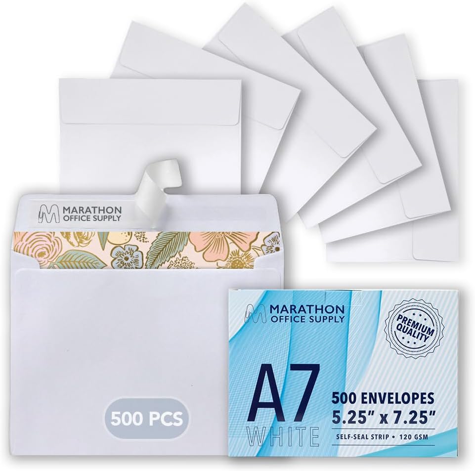 MOS A7 Envelopes 5.25 x 7.25 Inch 500 Pack — White Self-Seal Heavyweight Invitation Envelopes for Weddings, Greeting Cards, Photos, Thank You Cards, Business Mailings