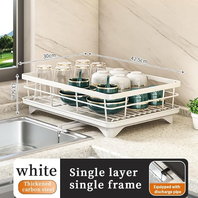 Large Dish Drying Rack - Extendable Dish Rack,Multifunctional Dish Rack for Kitchen Counter,Drying Rack Anti-Rust Dish Drainers with Cutlery & Cup Holders (White)
