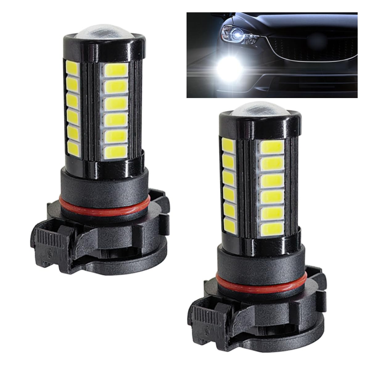 Lhdos H16 Led Fog Light Bulbs - 1500 Lumen, 6500K White, Plug & Play, 2Pcs, Universal Fit For Car, Truck, Suv - Black