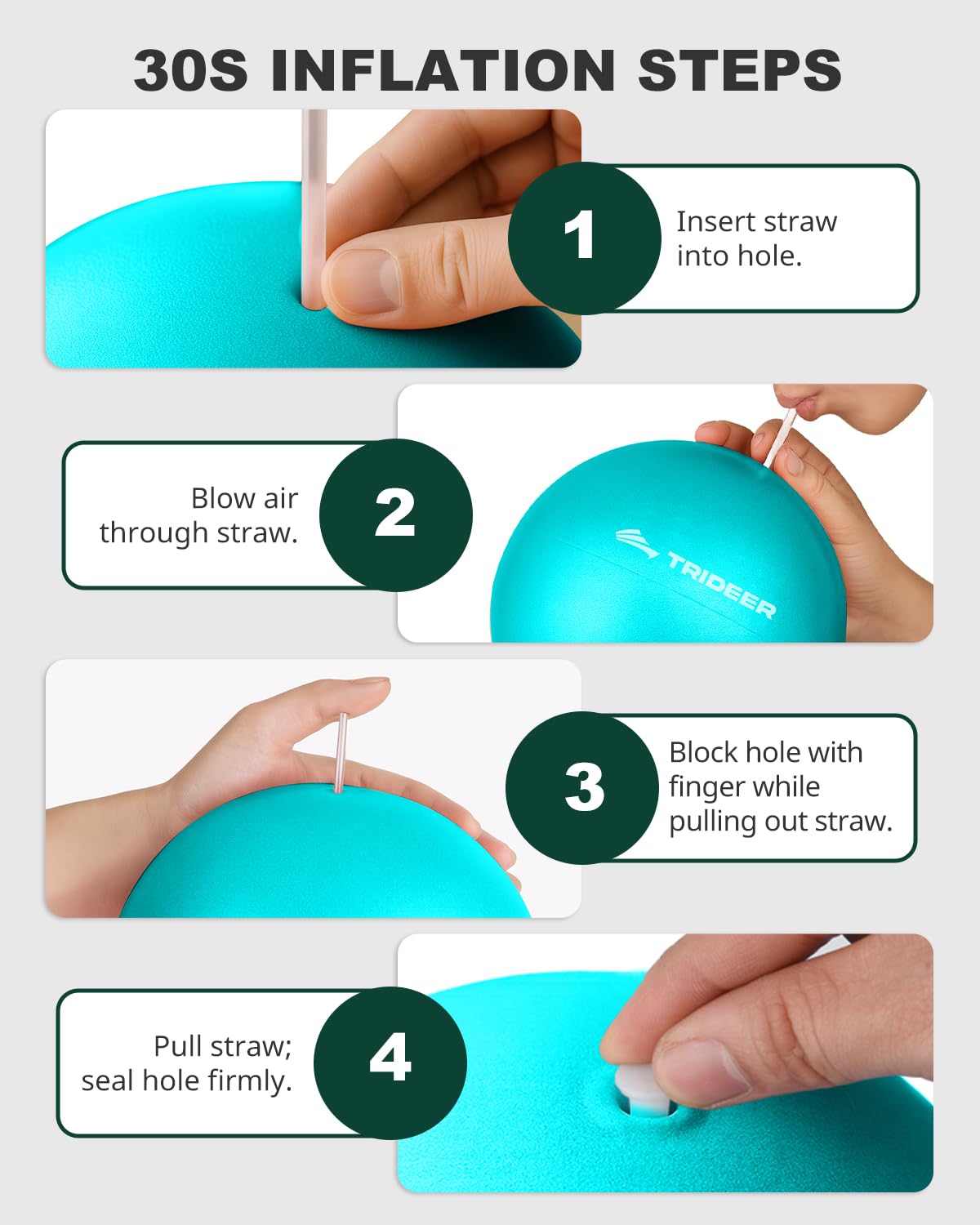 Trideer 9-Inch Pilates Ball, Small Exercise Ball for Yoga, Core Training, Physical Therapy, Balance, Stability and Stretching Pilates Equipment with Inflation Straw