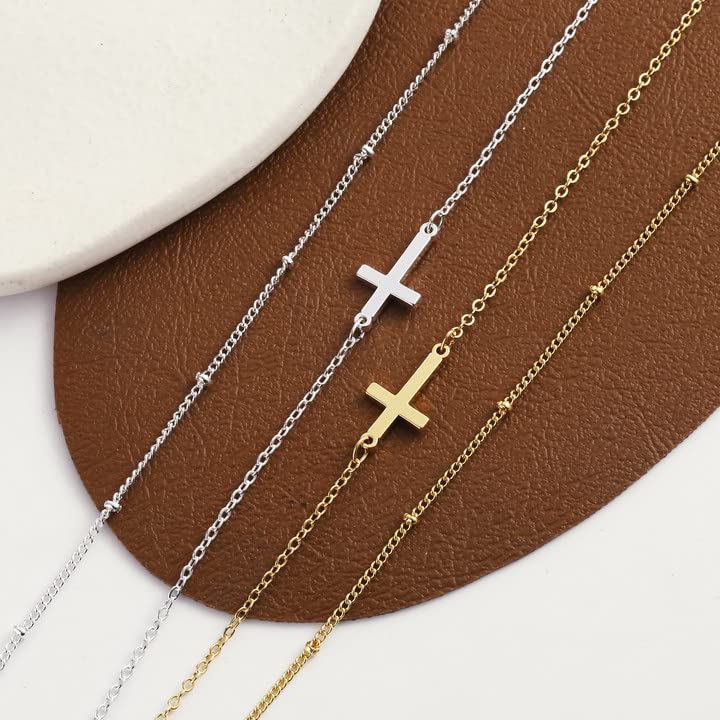 CAROVO Dainty Cross Pendant Necklace for Women Silver Plated Layered Satellite Cross Necklaces Sideways Cross Necklace Minimal E