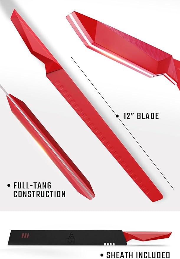 Dalstrong Slicing Knife - 12 inch - Shadow Black Series - Marauder Red Edition - Red Non-Stick Coating - High Carbon - 7CR17MOV-X Vacuum Treated Steel Carving Knife - Kitchen Knife Slicer - Sheath