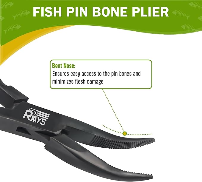 Fish Bone Pliers/Tweezers – Serrated Jaw Plier + Flat & Slant Tweezers | Stainless Steel Pin Bone Remover & Deboning Tools for Salmon, Trout & All Seafood