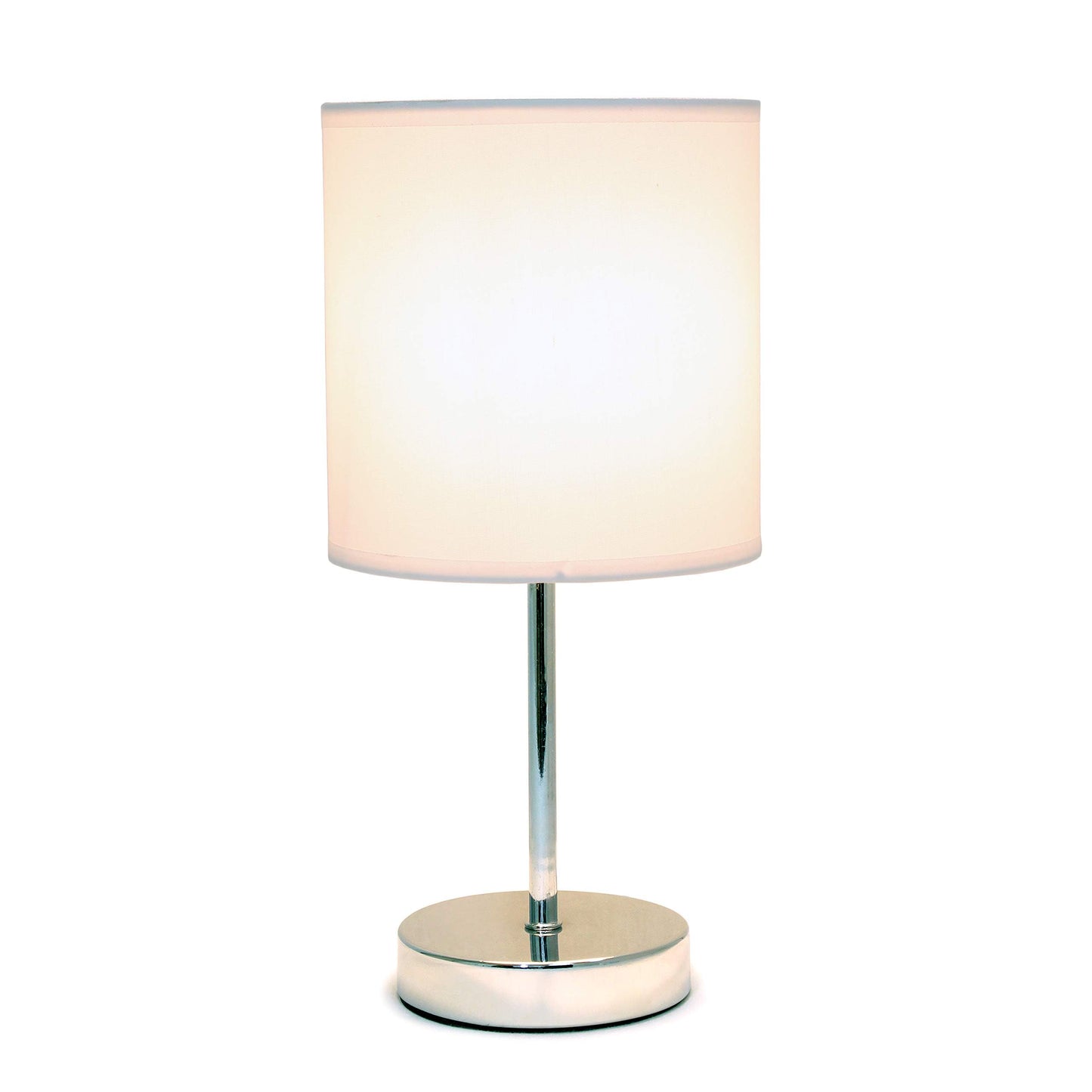 Simple Designs Lt2007-Wht Chrome Mini Table Lamp, Fabric Shade, Metal, White, No Bulb