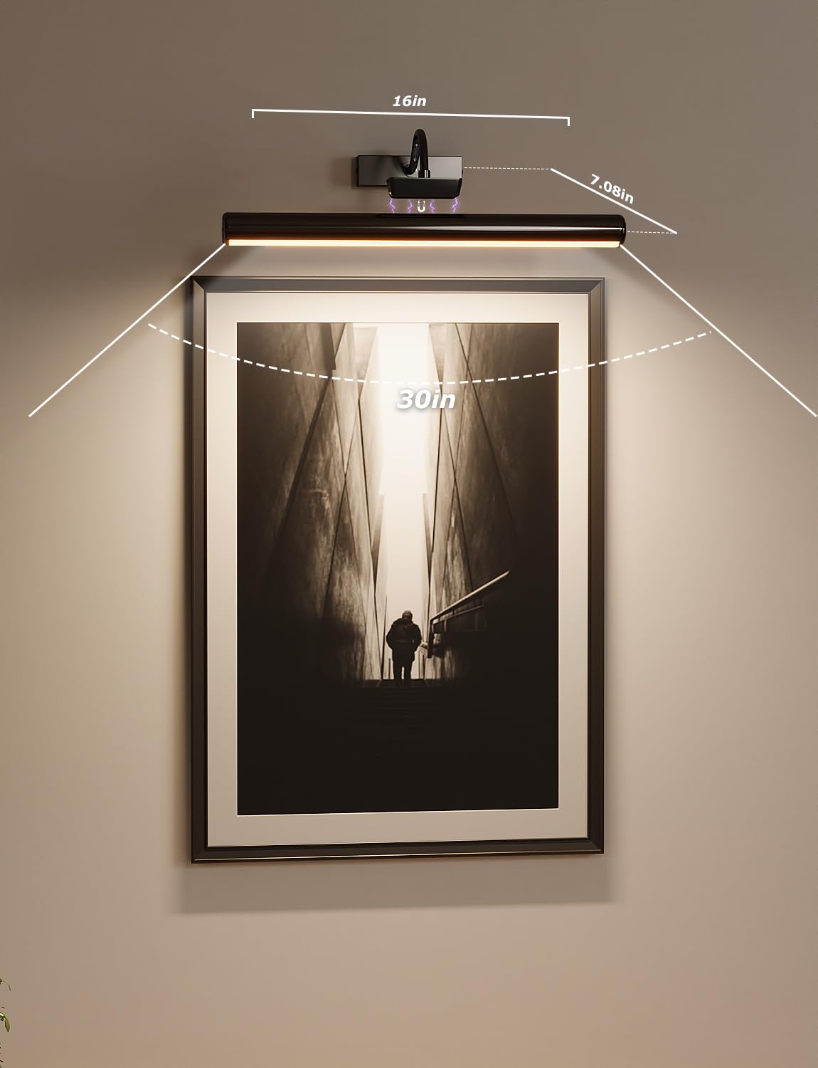 Skairipa Picture Light With Remote  16In Battery Operated Picture Lights For Wall 5000Mah  3 Color Modes And Dimmable Led Art Lighting With Timer For discomfort-reducingting  Frame  Gallery (Black-1Pack)