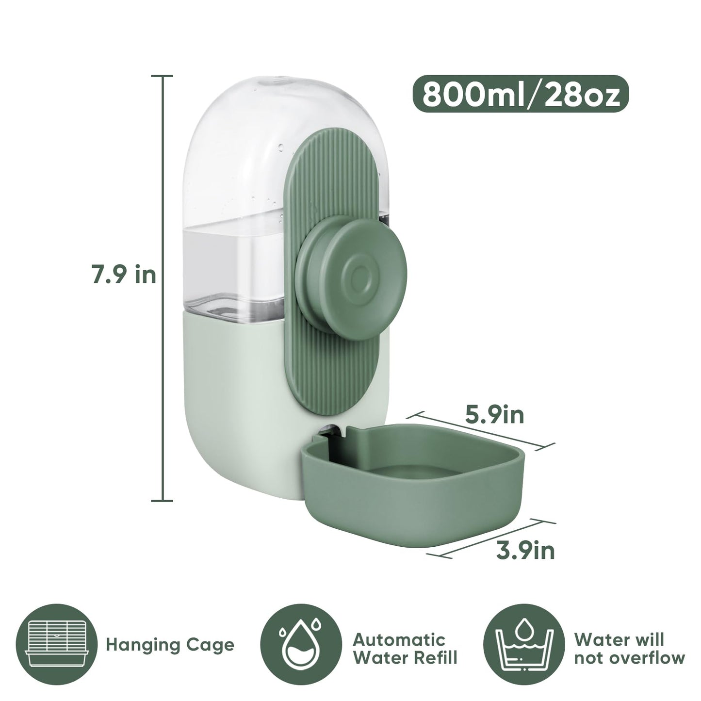 Lemtrflo 28oz Hanging Automatic Water Dispenser，Rabbit Water Bottle,Bunny Guinea Pig Ferret Water Bowl for Cage,Suitable for Small Animal Puppies(Cage Grid Spacing Over 1.2'') (Green)