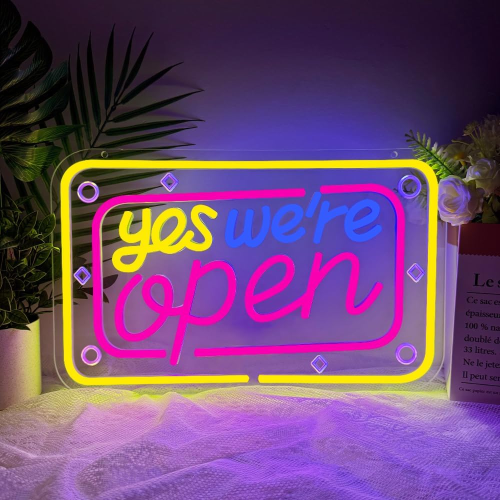 Open Neon Sign,Yes We Are Open Dimmable LED Light Signs for Wall Art Decor,Backdrop Gift for Business Coffee Shop Bar Bakery Hotel Store USB Powered（15.4"*9.7"）