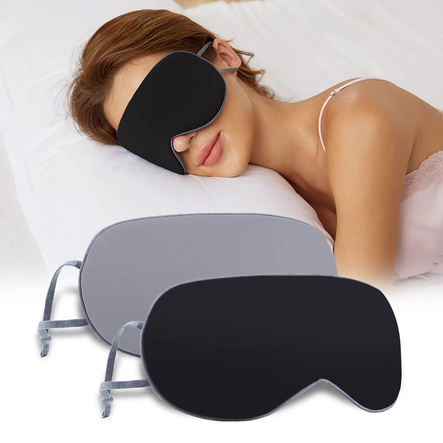 Sleeping Mask 2 Pack, Warm, Cool Double-Sided Use of Sleep Mask, Super Soft Blindfold with Adjustable Strap, Block Out Light, Comfort Sleep Eye Mask for Travel Meditation Nap Black