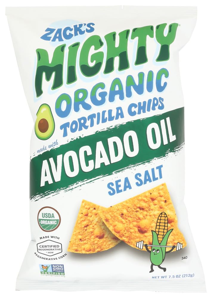 ZackS Mighty Organic Avocado Oil Tortilla Chips - Sea Salt  7.5 Oz
