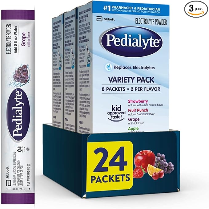 Pedialyte Electrolyte Powder, Hydration Drink for Kids & Adults, Variety Pack: Strawberry, Fruit Punch, Grape, and Apple, ...