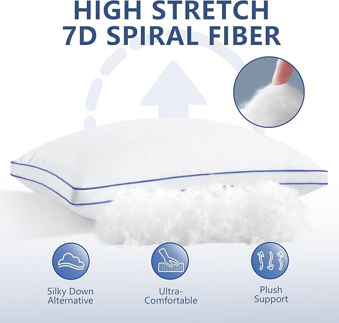 HARNY Bed Pillows for Sleeping, Queen Size Set of 2, Luxury Soft Hotel Quality and Supportive Down Alternative Microfiber Filled for Back, Stomach or Side Sleepers, Breathable & Skin-Friendly