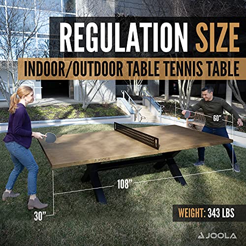 JOOLA Outdoor Table Tennis Table - Multi Use Conference Table Dining Table - Concrete Wood Look Includes Steel Outdoor Pin...