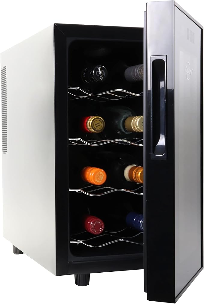 Koolatron 8 Bottle Wine Fridge – Freestanding Wine Cooler with Glass Door, 0.8 cu. ft (23 L), Beverage Can Refrigerator, Digital Temperature Control, Ideal for White, Red & Sparkling Wine, Champagne