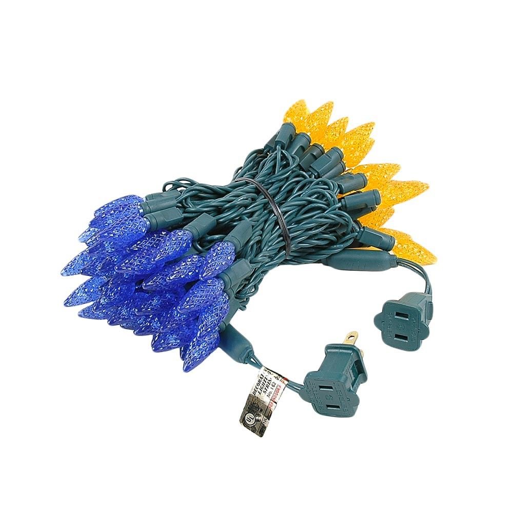 Novelty Lights C6 LED Christmas Mini Light Set, 70 Lights, Commercial Grade, 24 Feet, Blue/Orange, Green Wire, Model CGC670-G-BL/OR