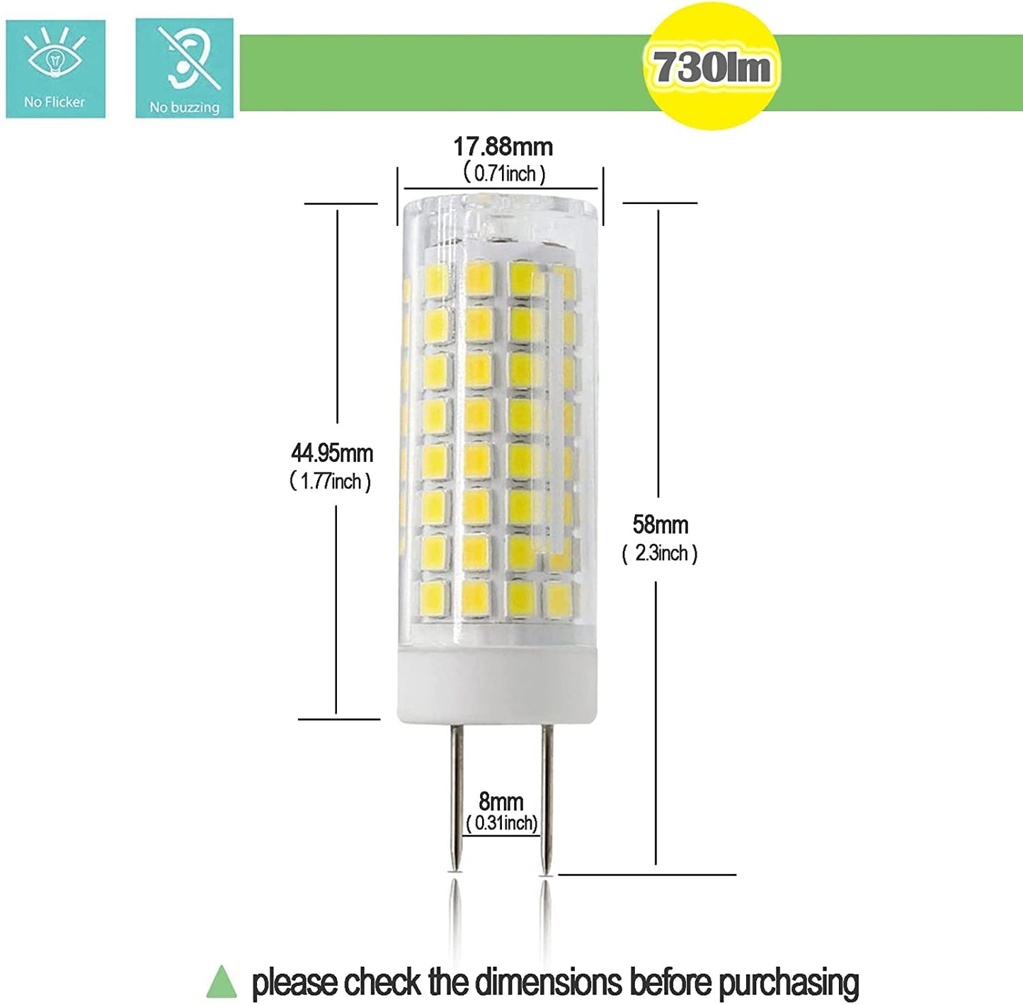 Zssxoled G8 Led Bulb Dimmable 7W Equivalent 75W-80W G8 Halogen Bulb  Gy8.6/G8 Bi-Pin Base Light Bulb 120V For Under Cabinet Light  Under Counter Kitchen Lighting White 6000K 5 Pack