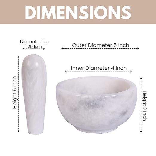 Exquisite Marble Mortar and Pestle Set - Your Ultimate Kitchen Essential for Grinding Spices, Making Guacamole, Salsa, Pesto, and Crushing Pills (White, Bowl Shape (5"))
