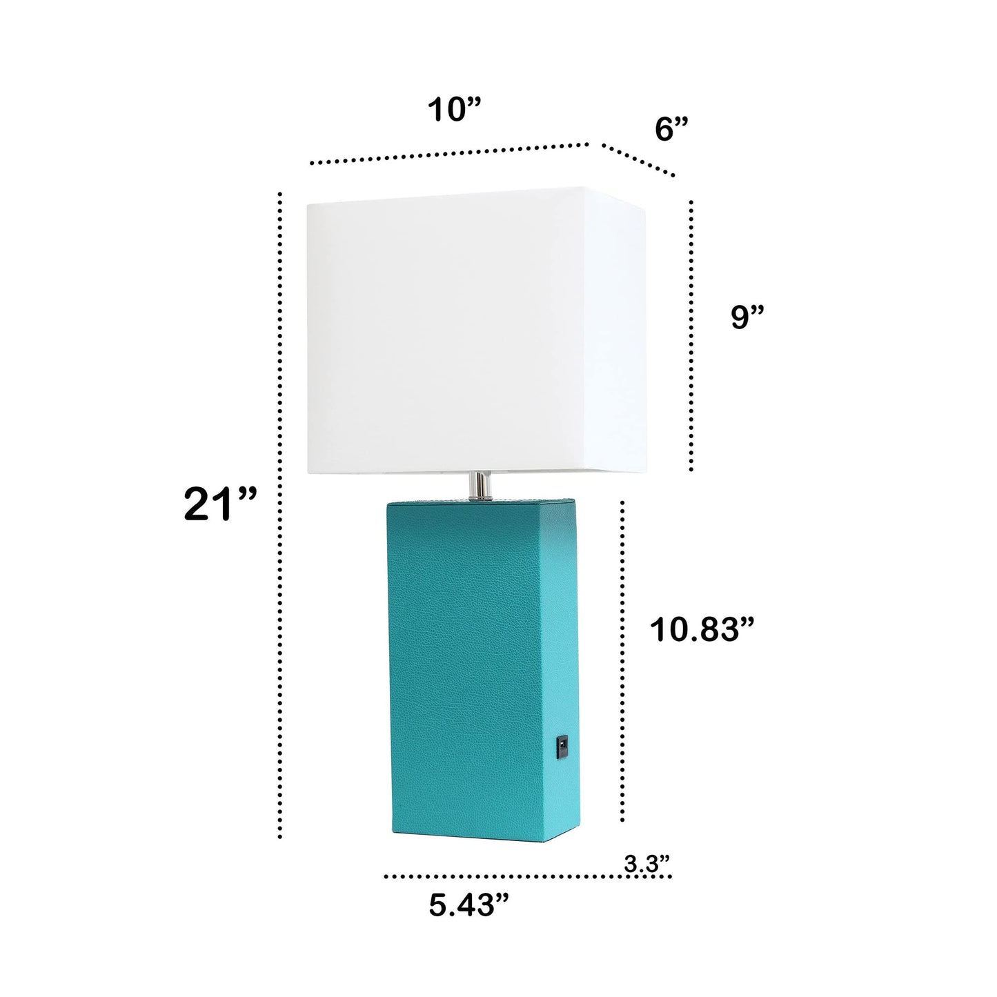 LALIA HOME Bedside Table Lamp with USB Charging Port, Modern Design, Teal, Leather Base, Model LHT-3012