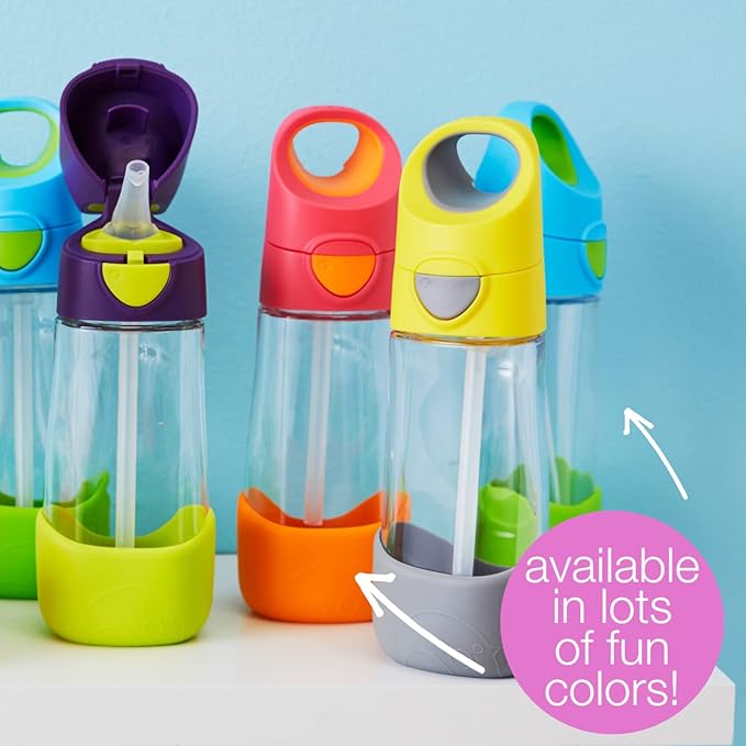 b.box 15oz Tritan Straw Bottle: Kids Water Bottle for Toddlers & Up. Spill Proof, Leak Proof, BPA Free. Great for School/Daycare or Next Step after Sippy Cups (Blue Slate)