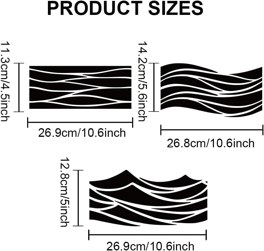 MAYJOYDIY 3pcs Waves Stencil Template 11.7×8.3inch Large Sea Ocean Wave Stencil with Paint Brush Reusable Summer Beach Wave Drawing Templates for Furniture Canvas Home Decor DIY Crafts