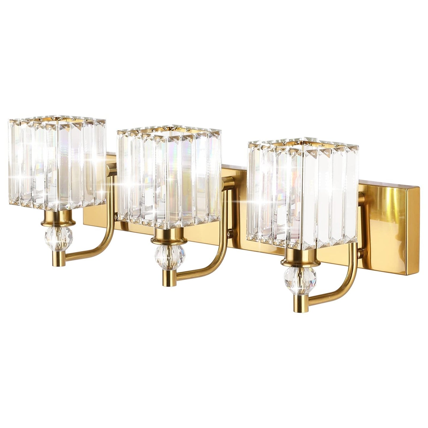 Ralbay 3-Light Gold Crystal Bathroom Vanity Lights, 24 Modern Metal Fixture, Model 8606