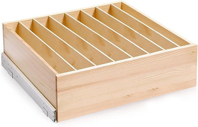 Pull Out Cabinet Organizer with Divider, 29''W×21''D×7''H Soft Close Wood Drawer for Kitchen Pantry, Finished, Heavy-Duty, Bottom Assembly (Wood Drawer Part Width is 28'')