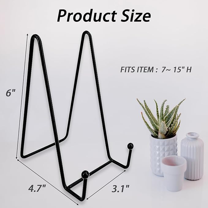 3 Pcs Plate Stands for Display,6 Inch Plate Holder Display Stand, Metal Frame Bracket for Book, Picture, Decorative Plate, Photo, and Platter, Desktop Display Shelf, Tabletop Art