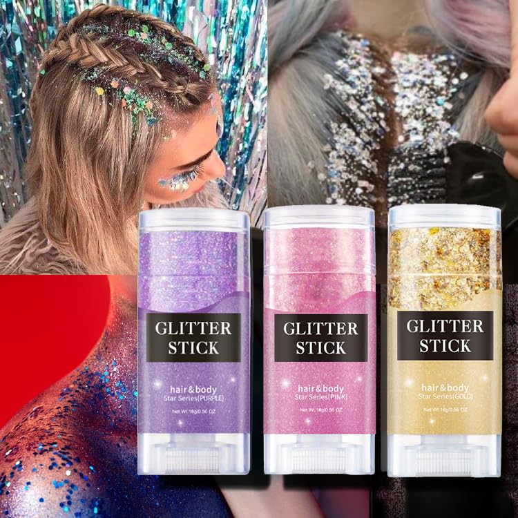 Christmas Body and Face Glitter Stick, Holographic Sparkling Neon Outfit Stage Performance New Year Celebration Events, Ho...