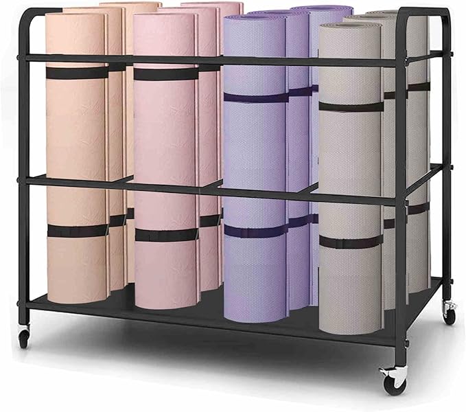 Arlifo Yoga Mat Storage Rack Basket Workout Equipment Home Gym Storage Rack with Wheels Yoga Mat Holder Exercise & Fitness...