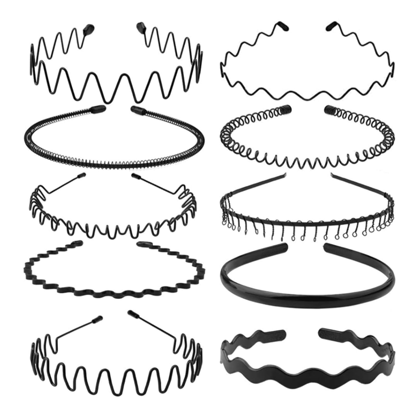 JERLITU Metal Headbands, With Teeth Hairband for Men, Womens Headbands, Unisex Black Wavy Spring Outdoor Sports, Simple Elastic