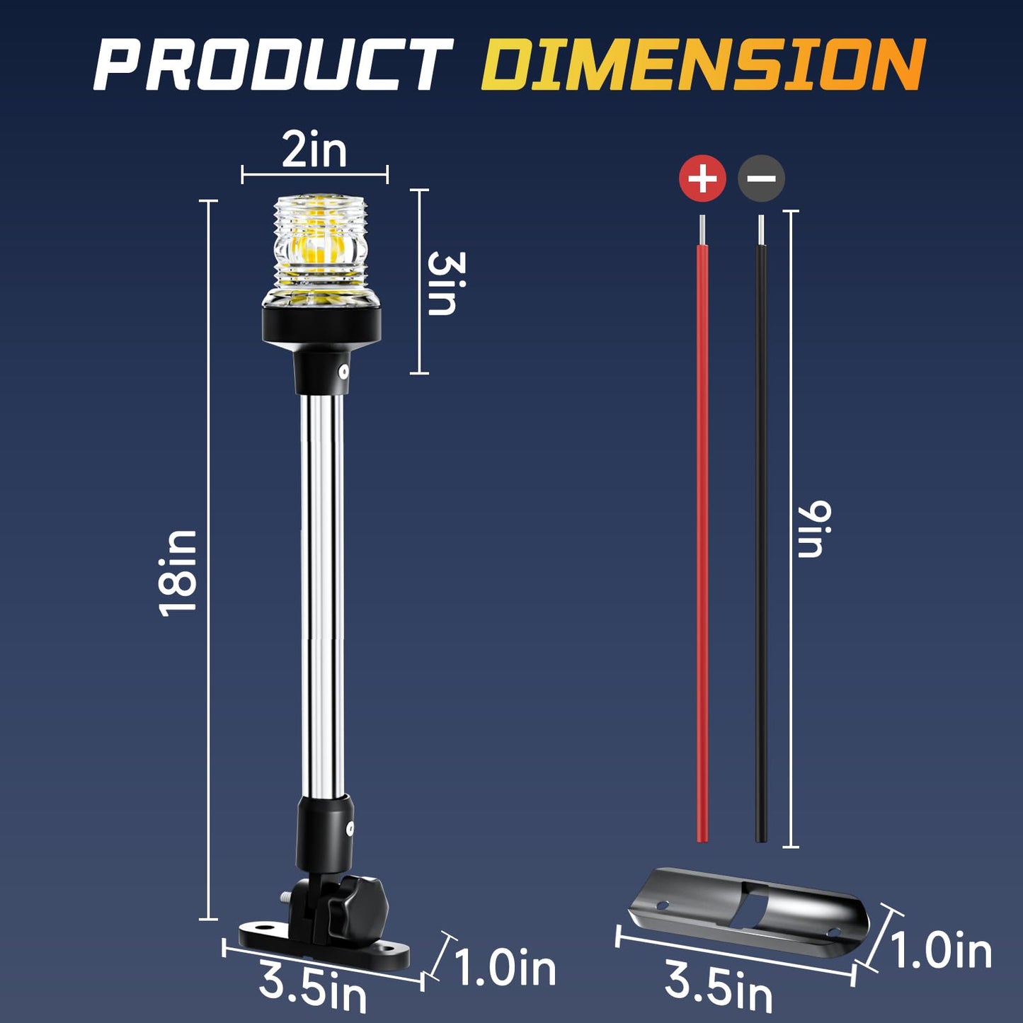 Ambipasion 18 Inches Bimini Light For Pontoon Boat  Pontoon Navigation Lights Anchor Light Stern Lights For Bimini Top Mount Waterproof Ip67  White Fold Down Led Marine Boat Rear Running Lighting