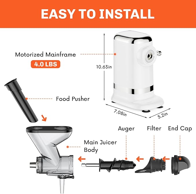 GVODE Cold Press Juicer, Powerful Masticating Juicer with Dual Feed Chute, Electric Juicer with Pulp Separation, Countertop Juicer Machines, 75dB, 3 Mode Operations, Overheat Protection