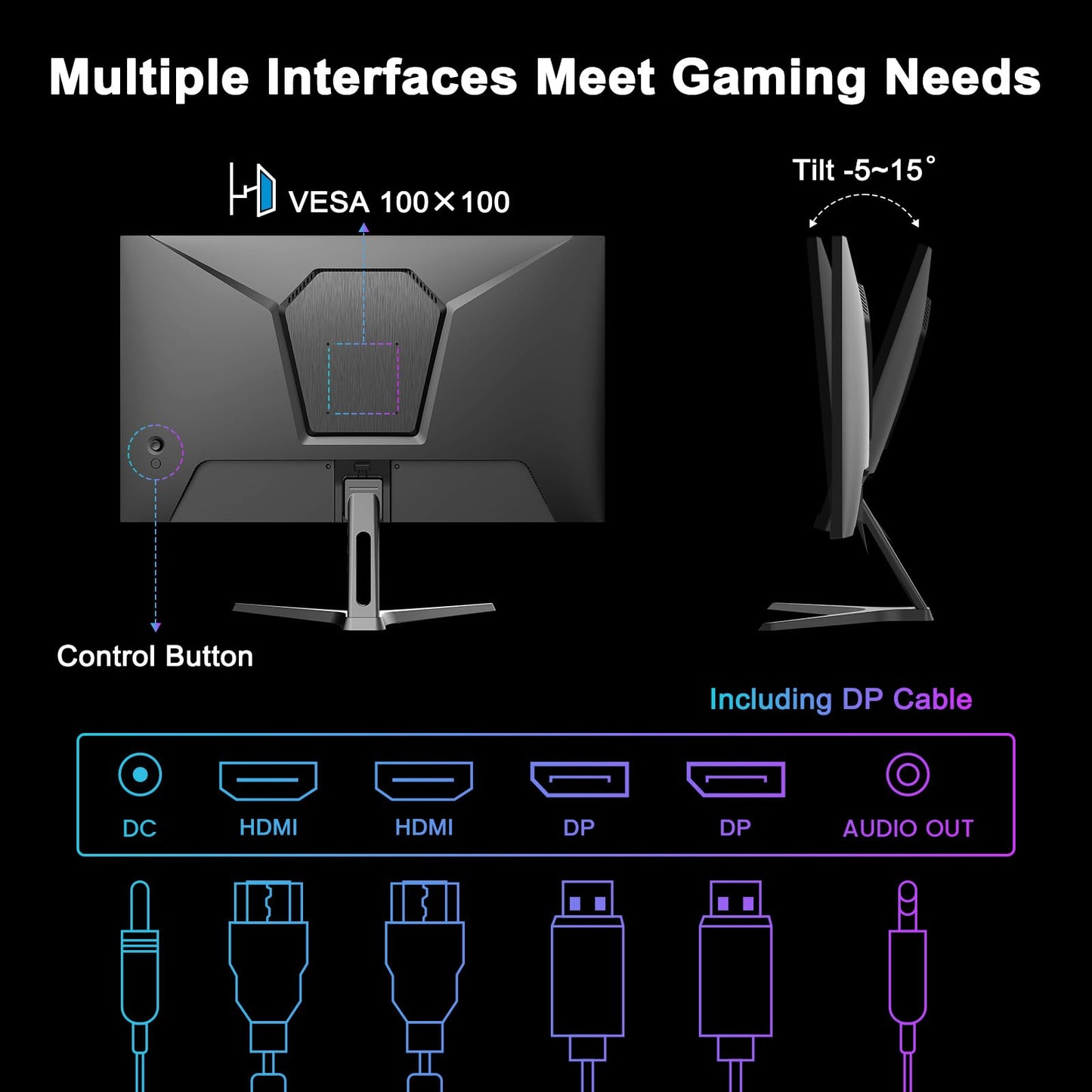 SANSUI 27 Inch WQHD 2560 x 1440 IPS Gaming Monitor, 180Hz 1ms Computer Monitor, DP 1.2 x2 | HDMI 2.0 x2 | VESA Mount, 120% sRGB HDR Eye Care Metal Stand (DP Cable Included)