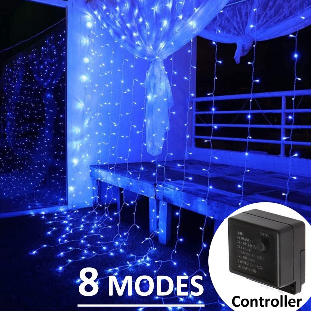 Solhice LED Curtain Lights, 600 LEDs, 20ft x 10ft, Blue, Indoor/Outdoor, Model BD-600-C-W-B