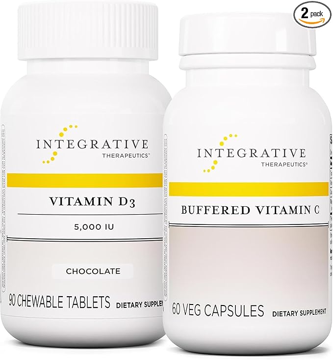 Integrative Therapeutics Bundle with Buffered Vitamin C 1,000 mg, 60 Capsules & Vitamin D3 125 mcg, 90 Chewables - Buffered Vitamin C for Antioxidant Support* - Vitamin D3 to Support Bone Health*