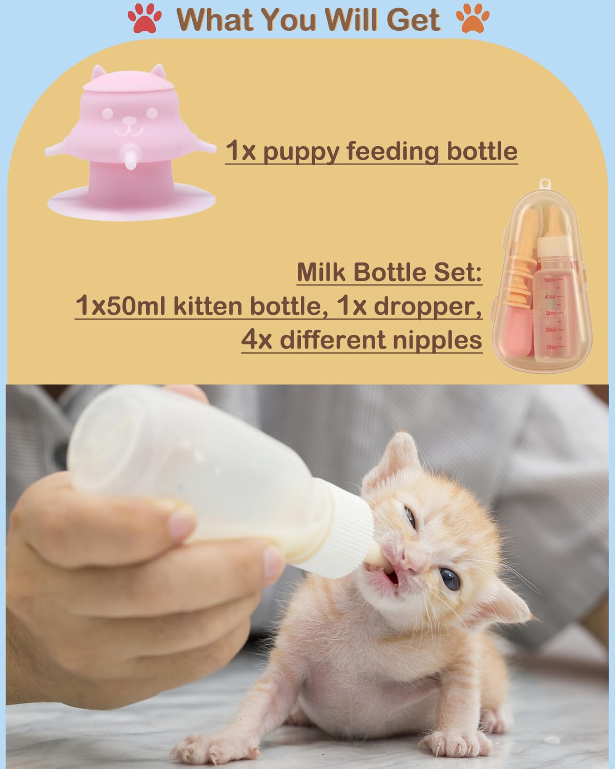 CUTENNIOU 230ML Puppy Bottles for Nursing Puppy Milk - Premium Silicone Nursing Station with 4 Nipples - Dog Feeder for Multiple Newborn Puppies, Rabbits, Kittens Bottle Feeding Kit (Pink)