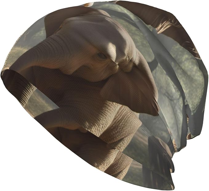 bnvaab Elephant Print Beanie Hat for Men and Women Stretchy Slouchy Winter Warm Cap Headwear Accessory Black
