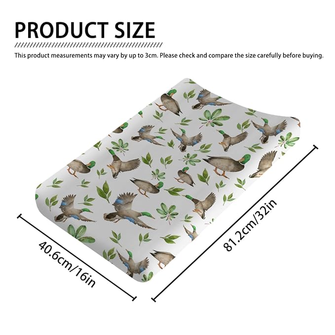 Baby Hunting Wild Duck Leaves Changing Pad Covers for Baby Boys or Girls 32''x16'' Mallard Ducks Unisex Fitted Changing Table Sheets Comfort Soft Breathable Baby Diaper Changing Table Mats