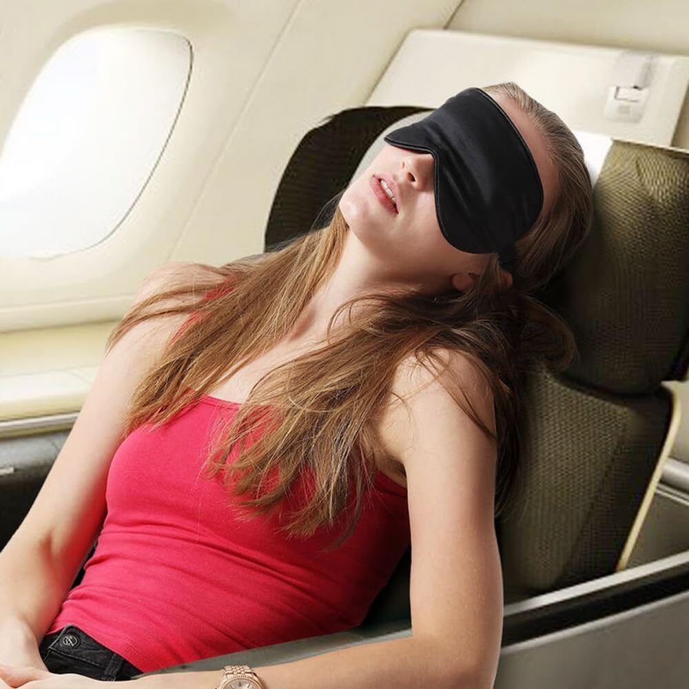 Ukissim Silk Sleep Mask, Adjustable Soft Eye Cover for Comfortable Sleep & Naps, Pressure-Free, Machine Washable - Black